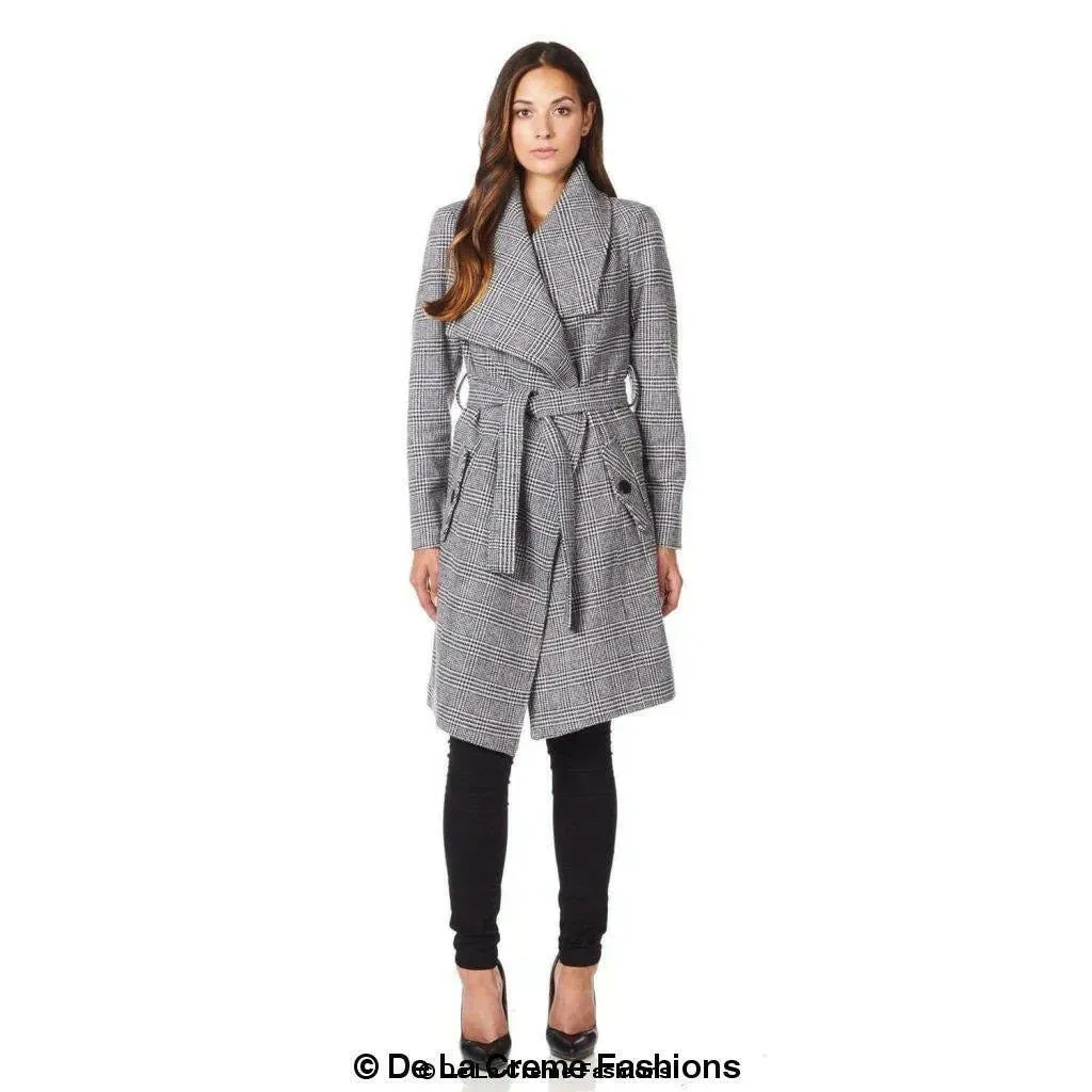 Womens Prince Of Wales Check Large Lapel Duster Coat