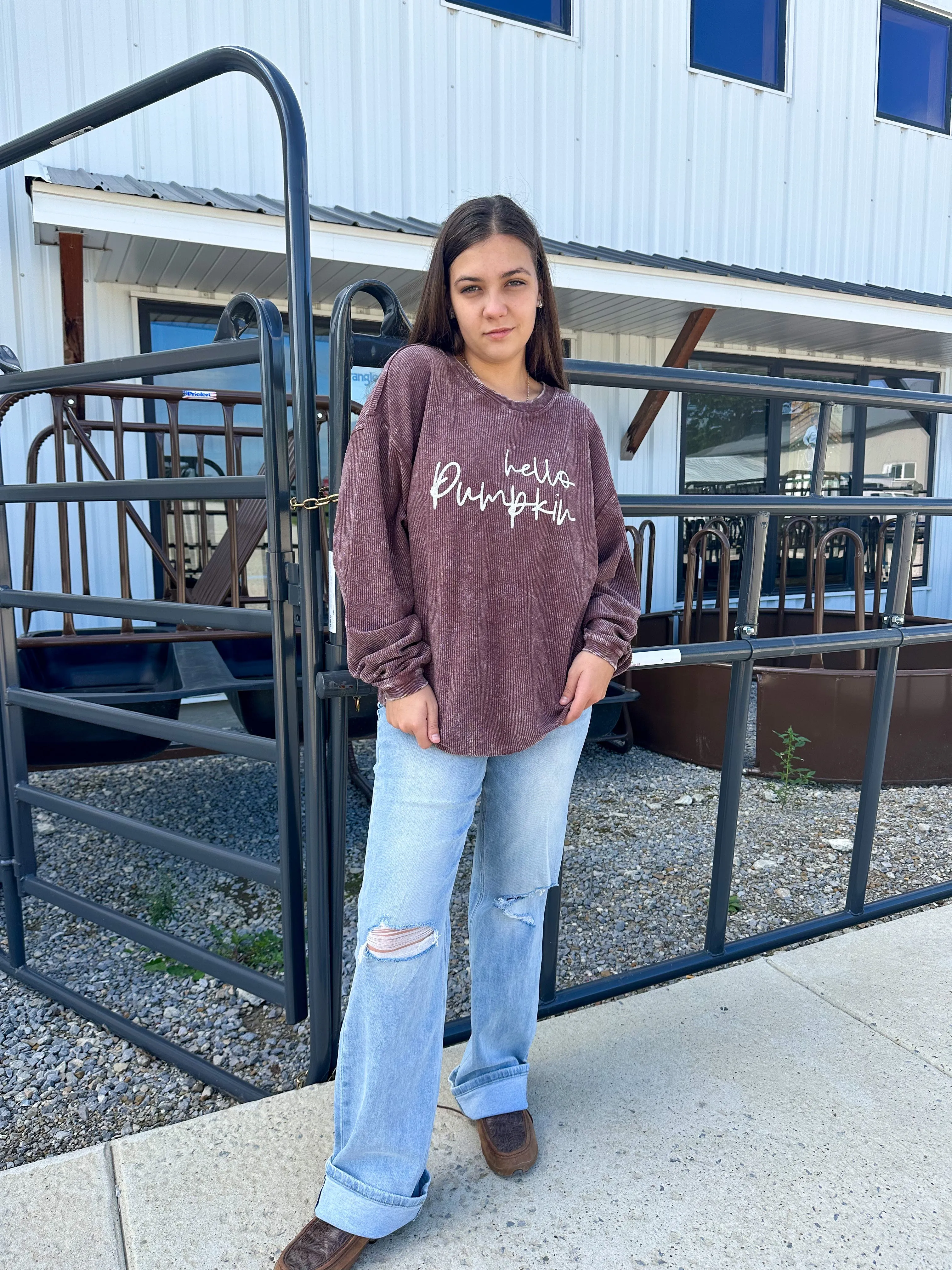 Women's "Hello Pumpkin" Corded Sweatshirt