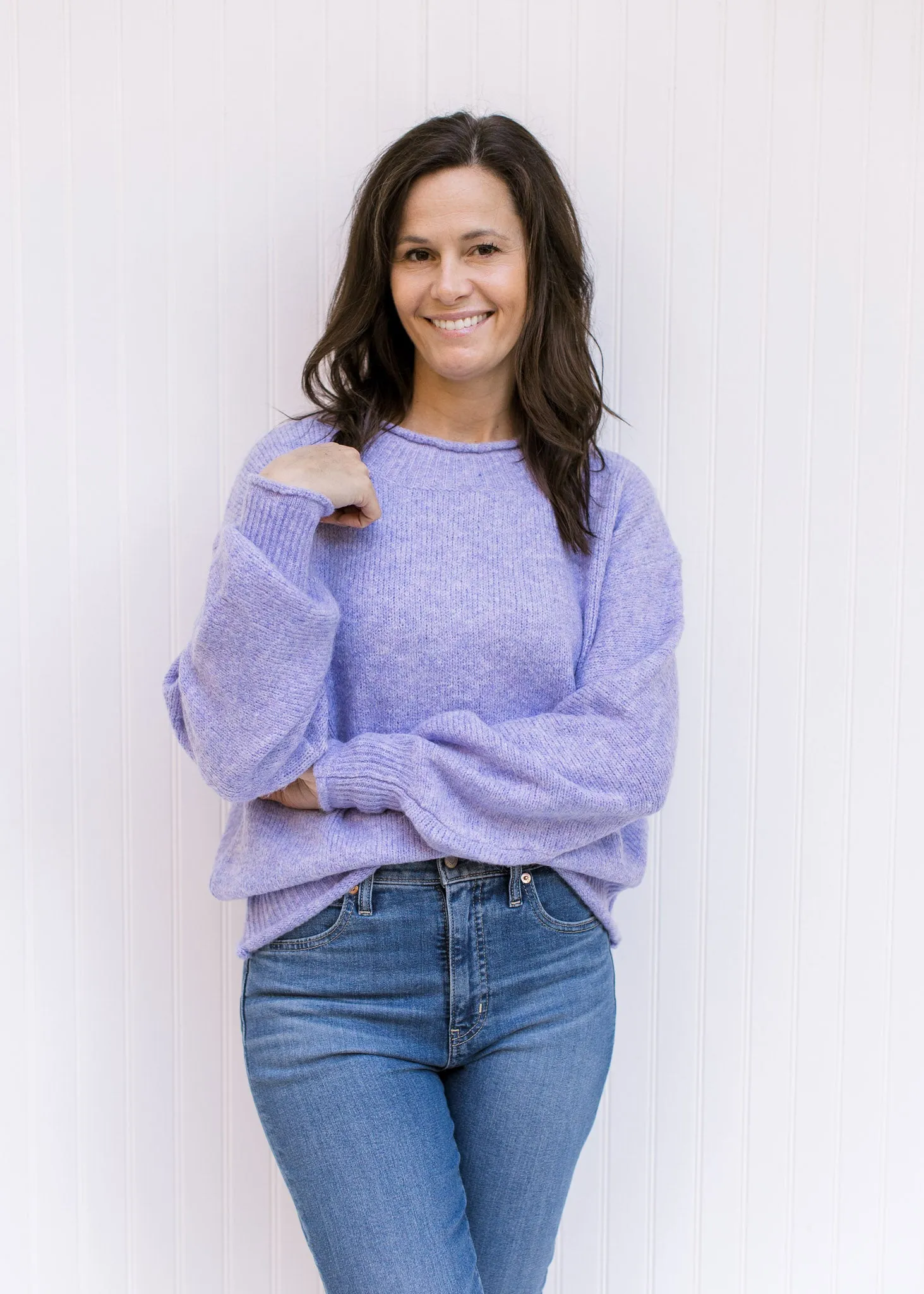 X Lavender Rolled Hem Sweater